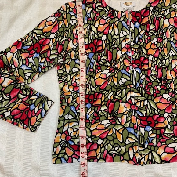 Vintage Talbots Cardigan Sz M Stained Glass Mosaic Floral Pattern Zip Front - Picture 12 of 13